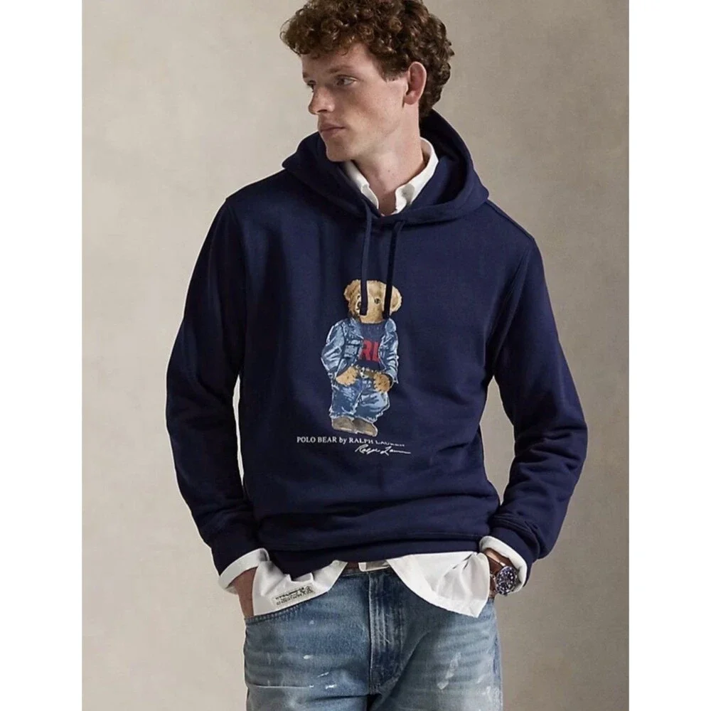 Polo Ralph Lauren Polo Bear Denim Flag Hoodie Men XL Navy Americana Y2K